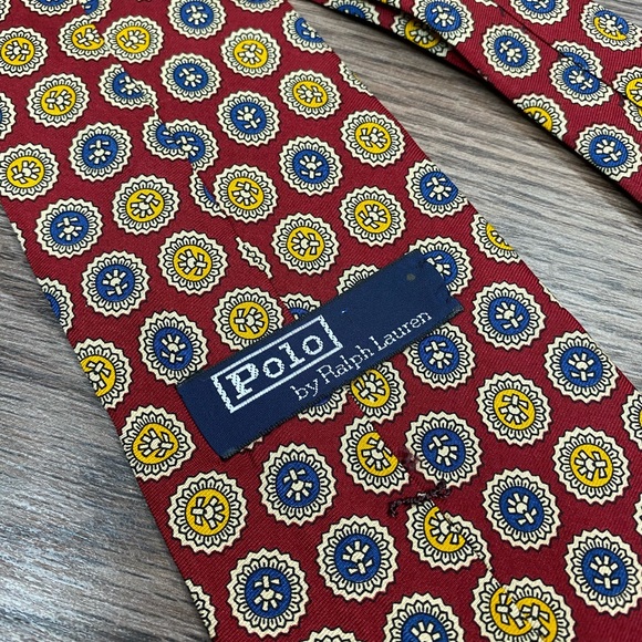 Polo Ralph Lauren Red w/ Gold & Blue Dot Tie - Picture 3 of 4